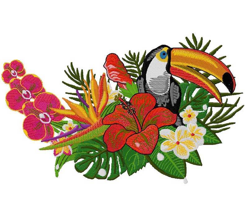 Bird with flowers embroidery design