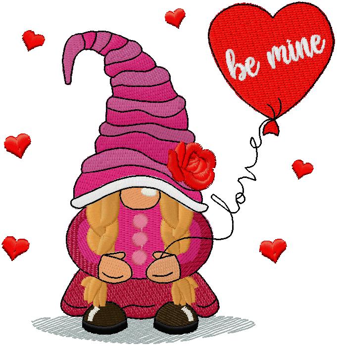 Valentines Girl Gnome embroidery design