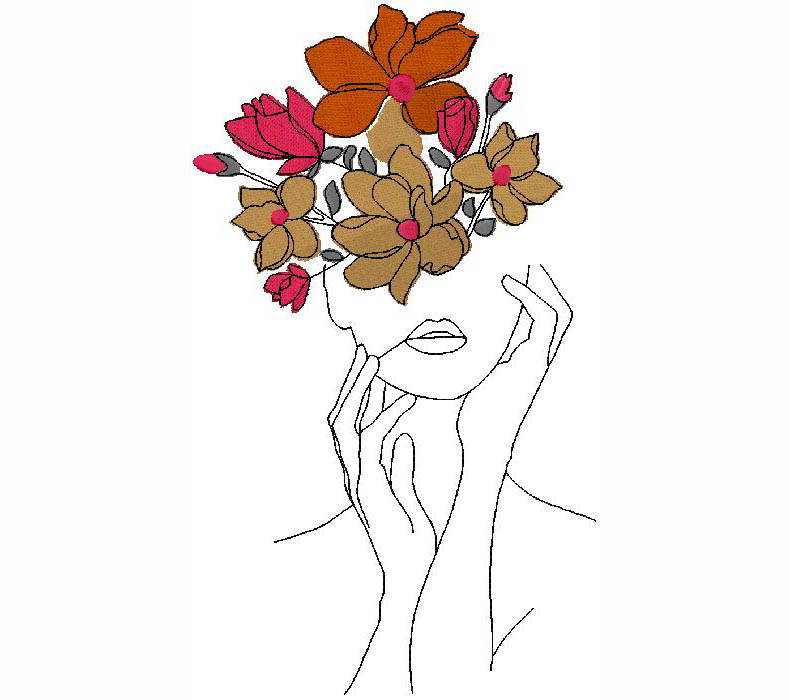 Lady with flowers - embroidery design