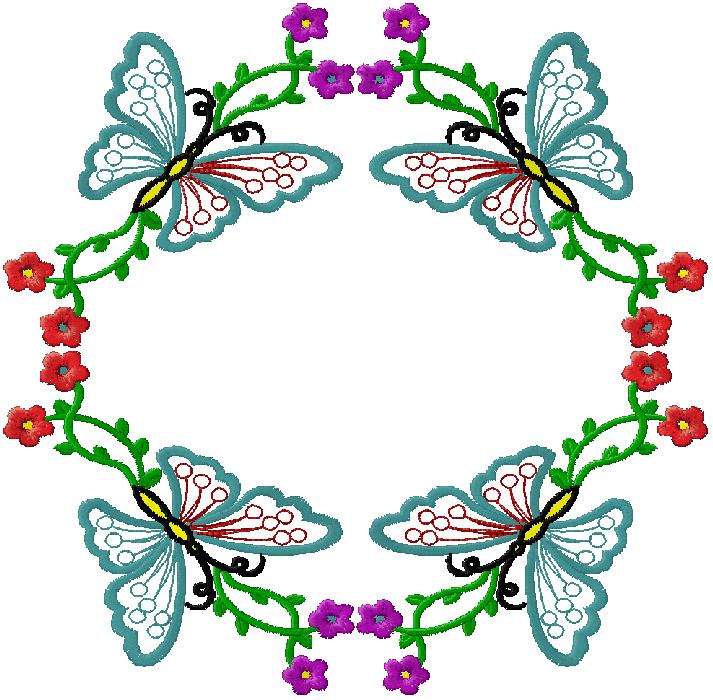 butterfly with flowers embroidery design