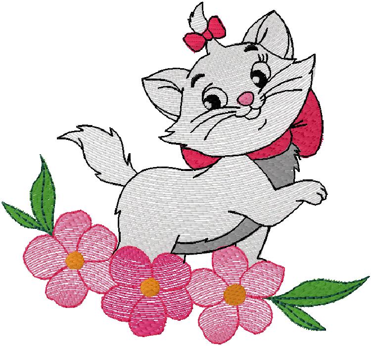 cat with flowers - embroidery design