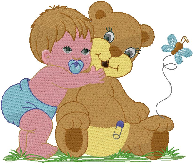 cute Baby with Baer - embroidery design