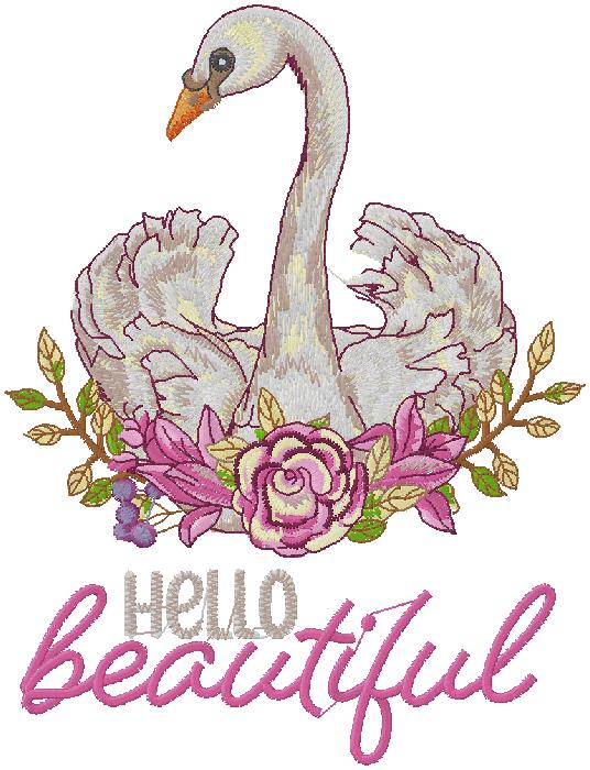 swan with flowers embroidery design