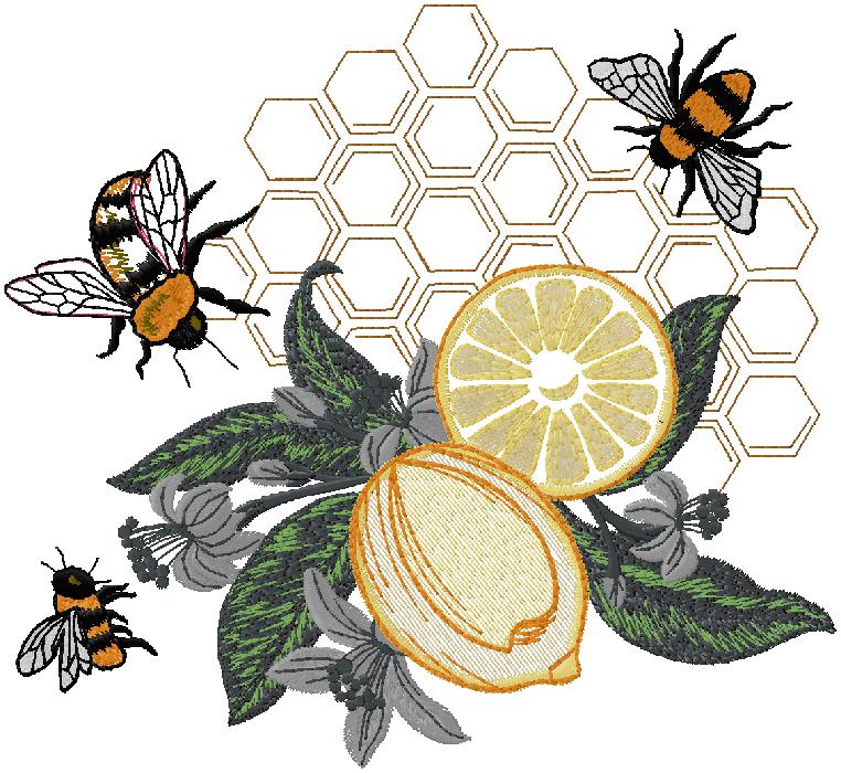 Bees with Lemon- embroidery design