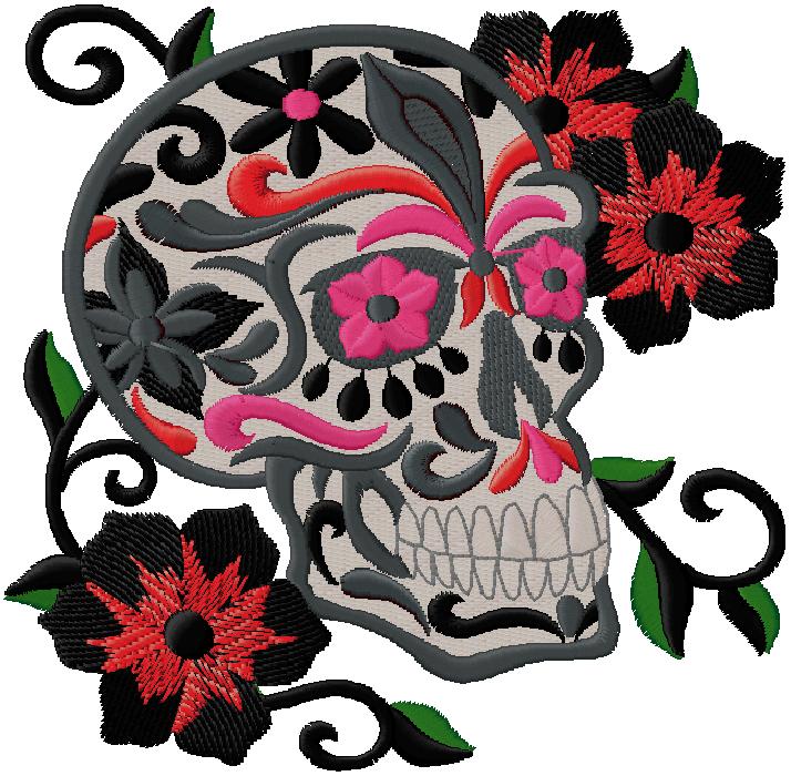 Skull With flowers - embroidery design