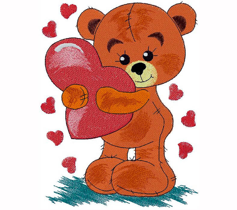 Teddy bear with Heart embroidery design