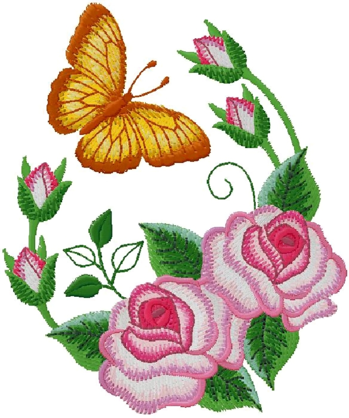 flowers with butterfly embroidery design