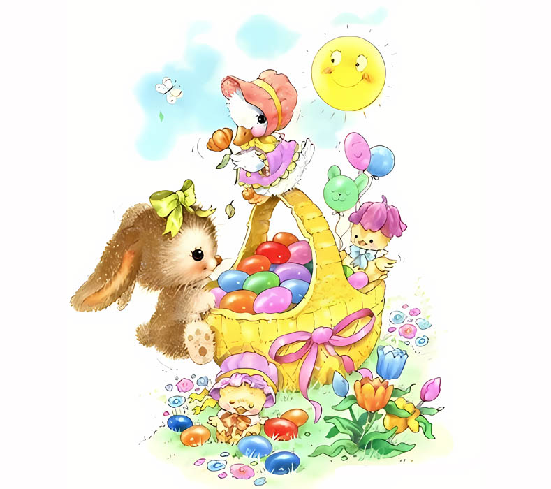 Easter Bunny with birds embroidry design