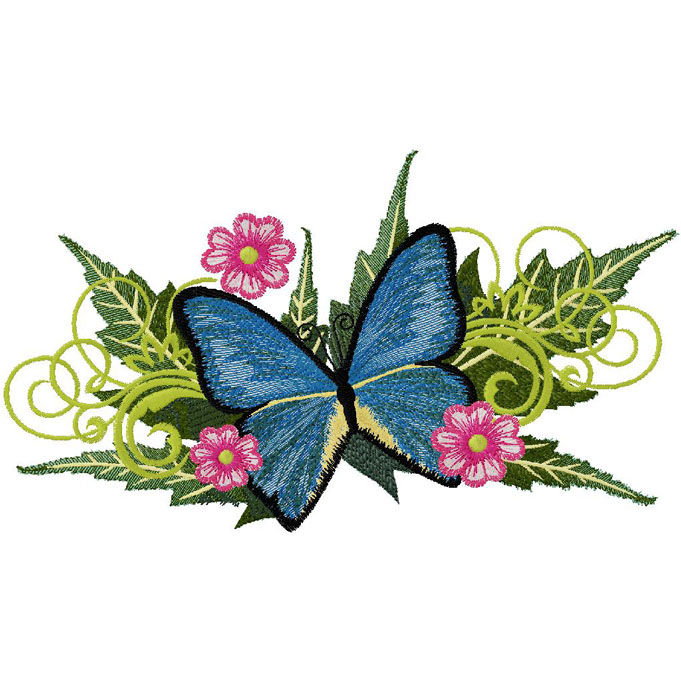 Butterfly with flowers - embroidery design