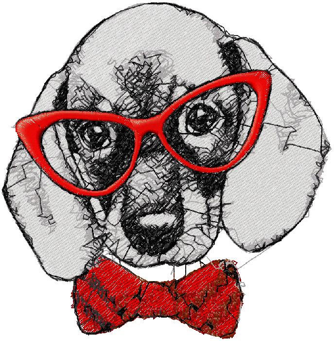 cute dog with glasses embroidery design