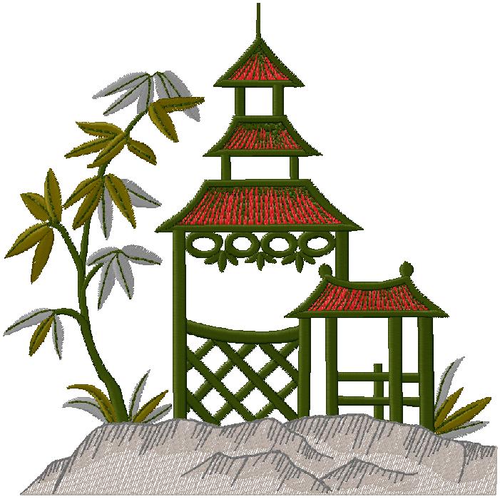 a pagoda - embroidery design