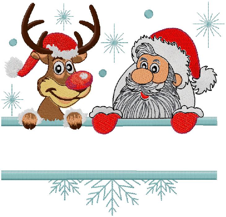 santa with deer machine embroidery design