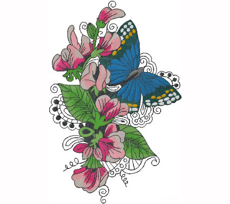 wonderful floral with butterfly - embroidery design